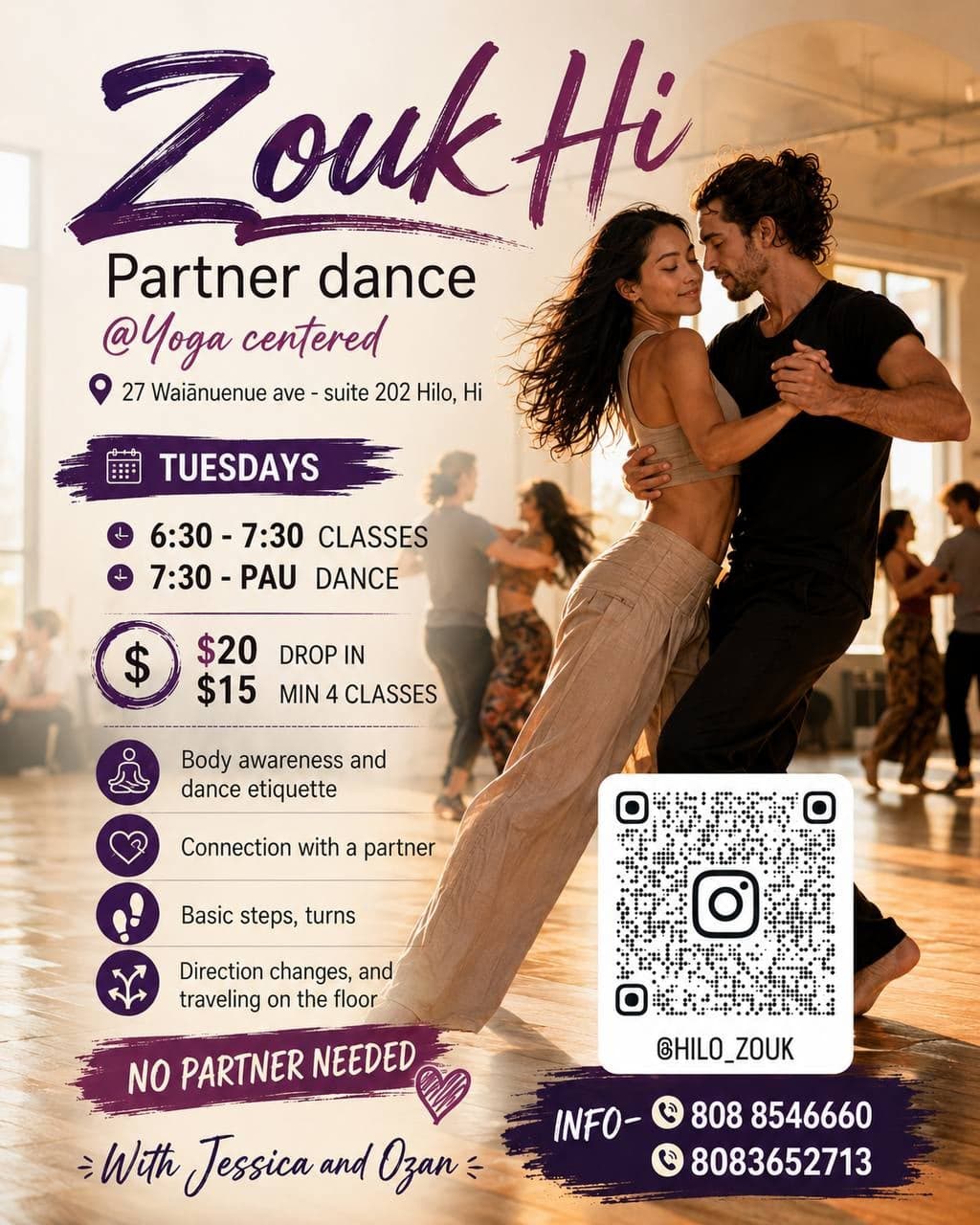 Zouk Hi Partner Dance Class (Tuesdays)