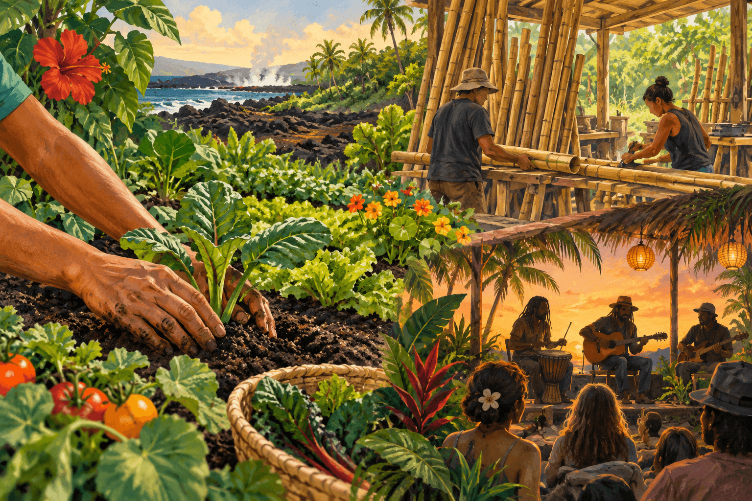 Big Island Community Gardening, Bamboo Building and Reggae