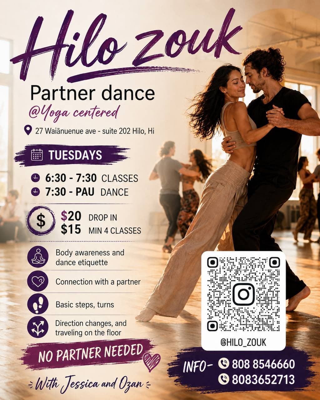 Hilo Zouk Open-Level Partner Dance Class